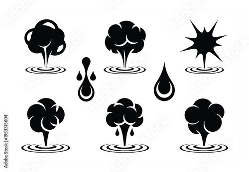 Collection of Black and White Representing Water Splashes and Drops