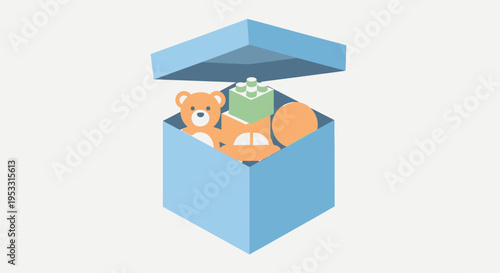 Blue Box with Toys Inside Opened.