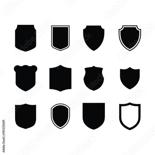 Black shield on white background symbol protection vector illustration isolated on white background.