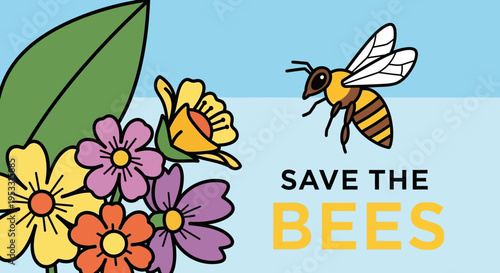 Bee flying near colorful flowers closeup.