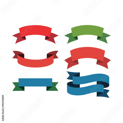 Colorful ribbons and banners in red green and blue vector illustration isolated on white background.