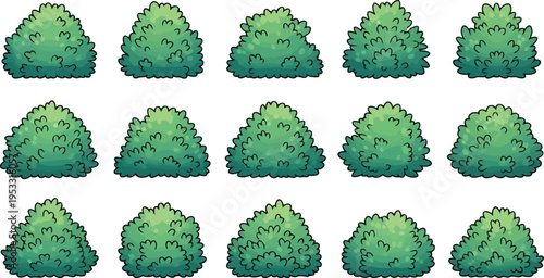 Green bush vector collection for outline comic landscapes