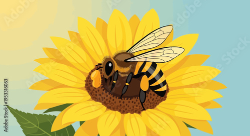 Bee on a Yellow Flower Closeup.