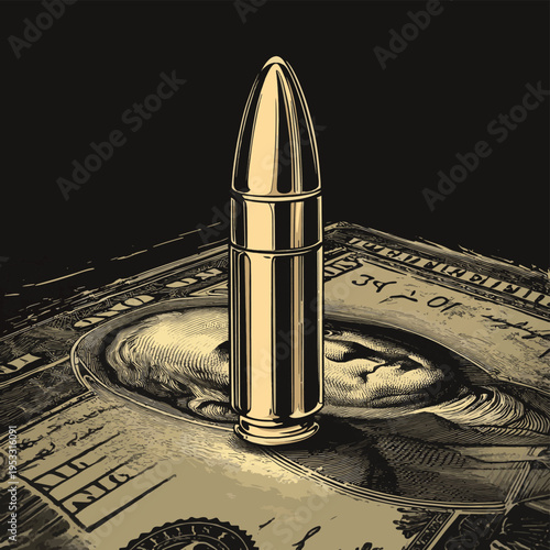 Smoking bullet on cash, crime scene background , vector style simple color