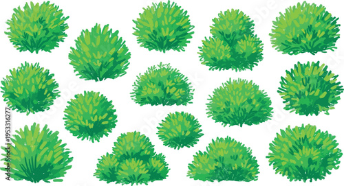 Textured green bush and shrub foliage landscape illustration