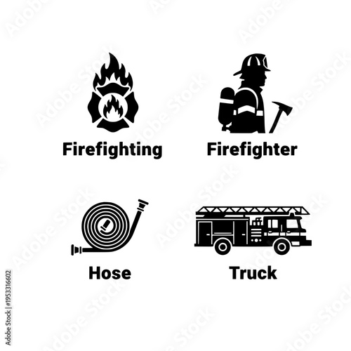 Firefighting icons set vector illustration