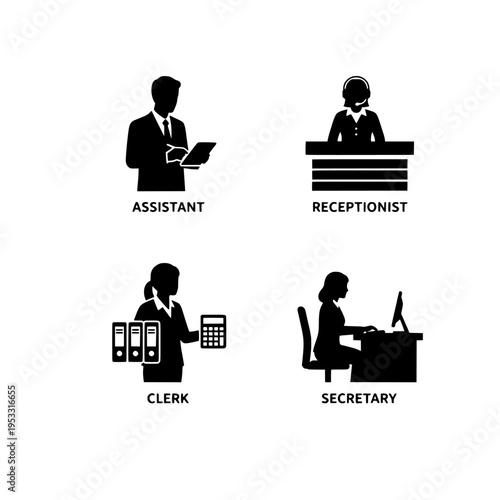 office workers vector illustration with assistant, receptionist, clerk, secretary flat design