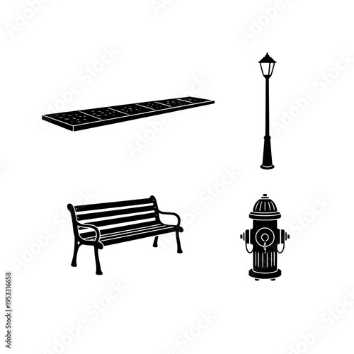 urban street objects vector illustration, flat design