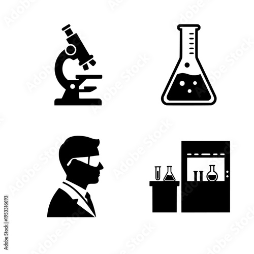 scientist in laboratory with microscope and beaker vector illustration