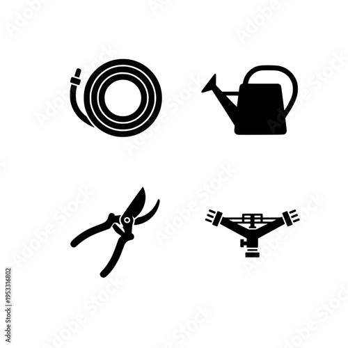 Gardening tools vector illustration, flat design icons