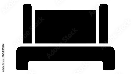 Minimalist black bed frame headboard icon with text on white background