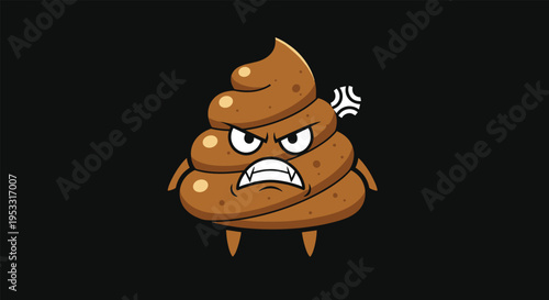 Angry brown poop emoji character with white eyes and sharp teeth showing frustration on a solid black background.