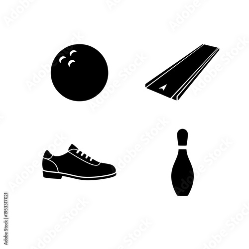 Bowling vector illustration with ball, shoes, lane and pins in flat design