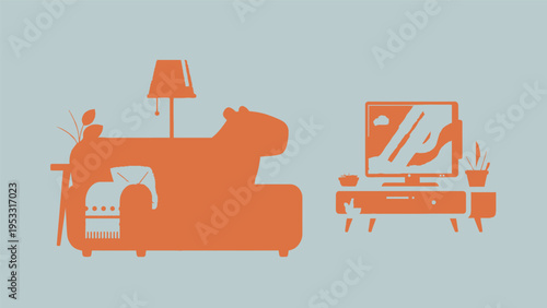 Modern Orange Sofa and Television Furniture.