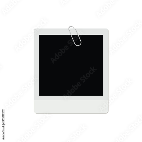 Blank Instant Photo Frame with Paper Clip. Retro Polaroid Style Memory Template Illustration