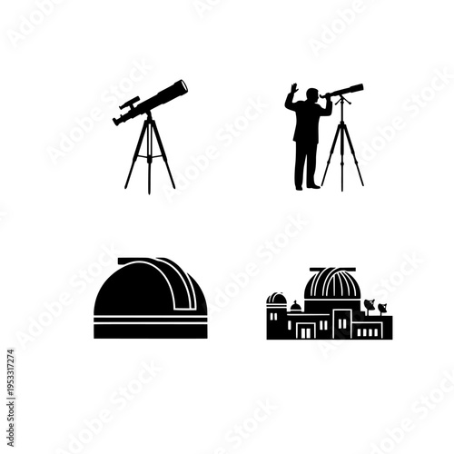 astronomy and observatory science exploration vector illustration with telescopes and planetarium