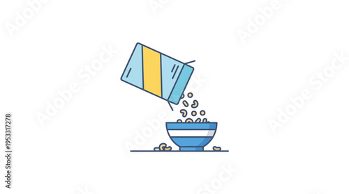 Cereal pouring into a bowl from a carton, illustrating a healthy breakfast choice and a delightful morning meal experience