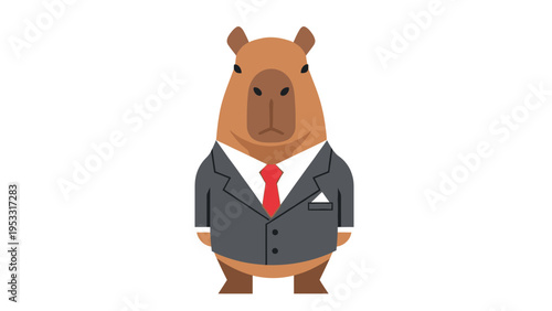 Capybara in Suit and Red Tie Standing.