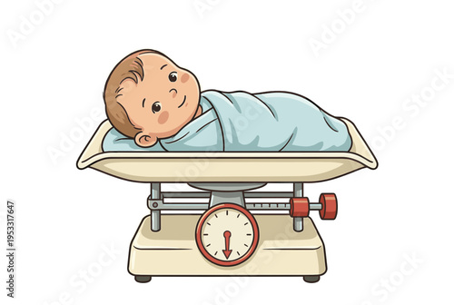 Infant lying on baby scale during checkup