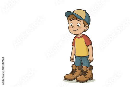 Kid trying on adult boots