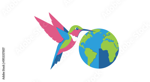 Hummingbird Drinking Nectar from Globe Illustration.
