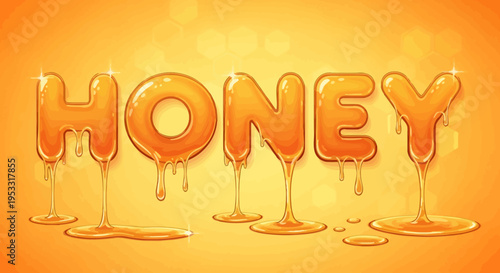 Golden Honey Word with Dripping Effect.