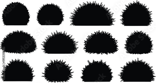 Solid black thicket silhouettes with leafy edges