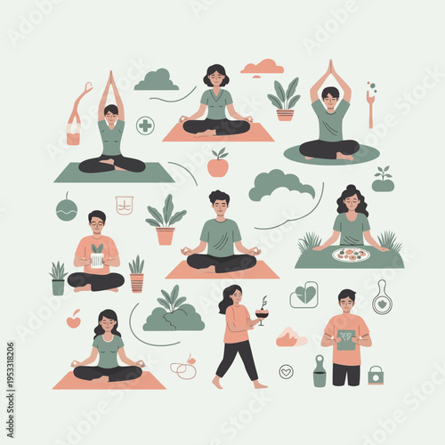 People doing yoga poses meditation.