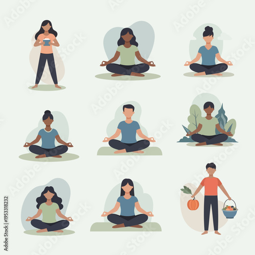 People doing yoga poses meditation.