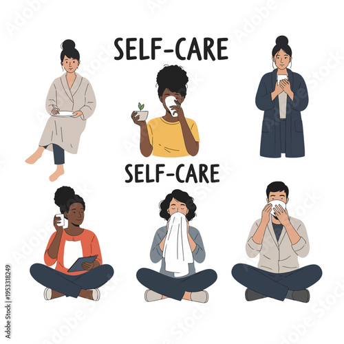 People practicing self care routines.