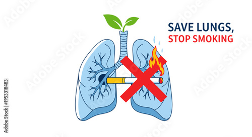 Lungs with cigarette and green leaves.