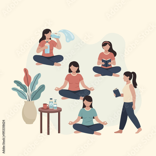 Women practicing yoga meditation together.