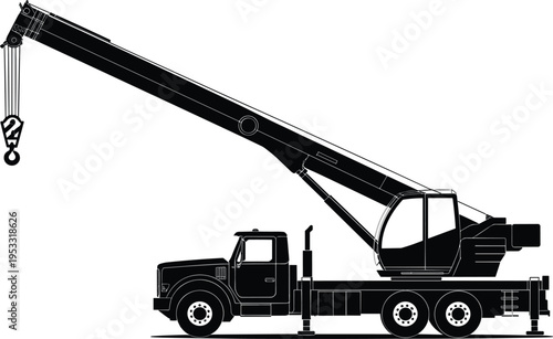 Mobile truck crane vector silhouette for heavy lifting construction and industrial machinery