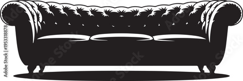 Black tufted sofa with rolled arms couch