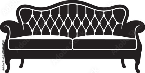 Black tufted sofa with white outline couch