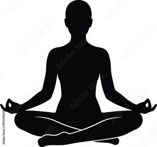 Woman Practicing Yoga Meditation in Lotus Pose Silhouette for Mindfulness, Relaxation, Spiritual Balance, Wellness and Healthy Lifestyle ConceptWoman Practicing Yoga Meditation in Lotus Pose