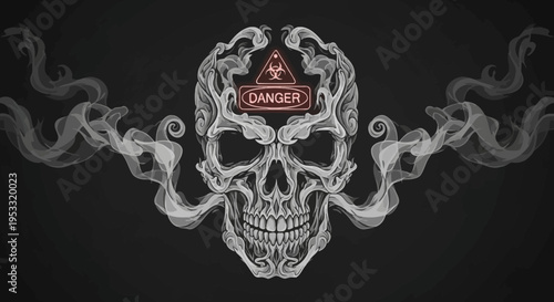 Smoking Skull with Warning Sign.