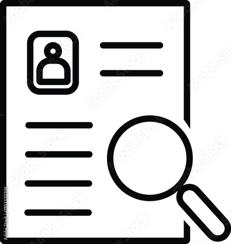 Art & Illustration, User ID Document Icon with Profile Photo and Search Magnifying Glass