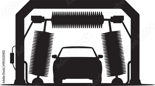 Car wash brushes around a vehicle