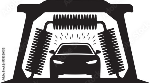 Car wash brushes around a vehicle cleaning