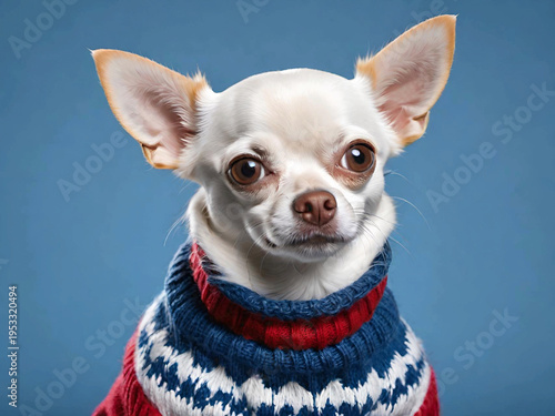 portrait of chihuahua with a cute dog in the studio on blue background