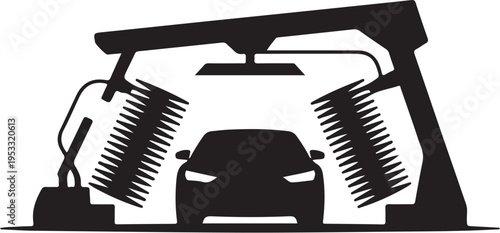 Car wash tunnel with brushes and vehicle silhouette