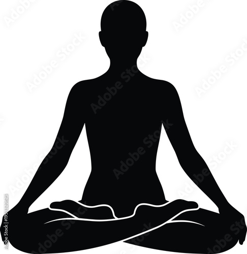 Meditating Woman Yoga Silhouette in Lotus Pose for Mindfulness, Relaxation, Wellness, Spiritual Balance and Healthy Lifestyle Meditation Practice