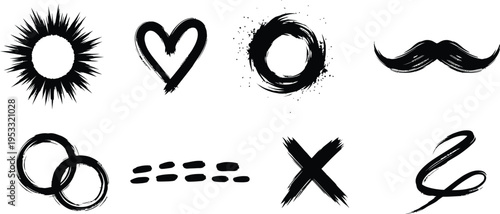 A collection of black and white makeup and facial hair icons