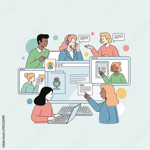 Group of People Videoconferencing on Computer.
