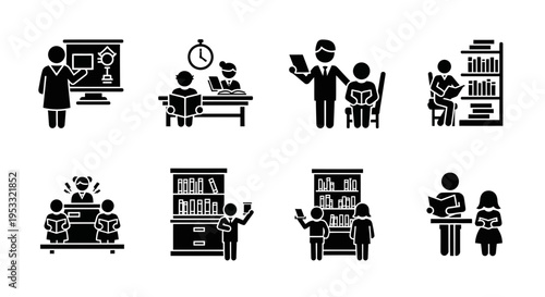 Black and white business people icons set.