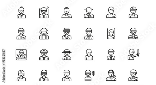 Collection of diverse professional and casual people icons.