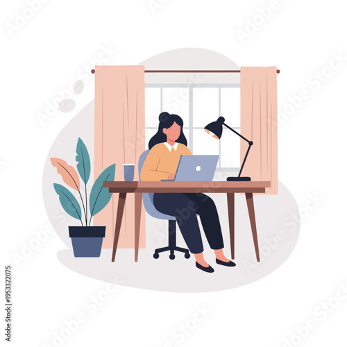 Woman Working on Laptop at Desk.