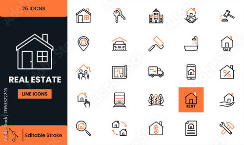 Real Estate Editable Line Icons Vector Set