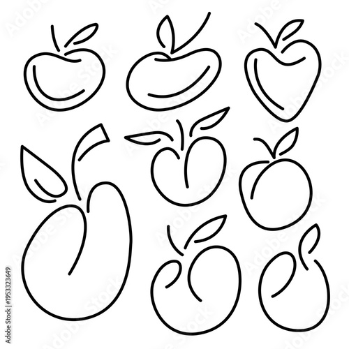 Minimalist Round Fruit Line Art Logo Collection